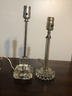 #ad 2 Vintage Glass Vanity Boudoir Table Lamps $65.00