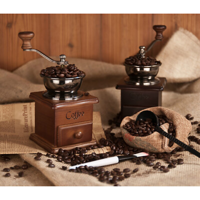 #ad Manual Coffee Bean Hand Vintage Style Wooden Retro Burr Coffee Beans $32.55
