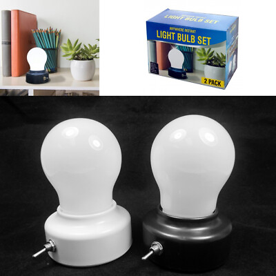 #ad 2 Light Bulb Set Portable Lamp Battery Operated Cool Touch Light Closet Lamp Bed $20.79