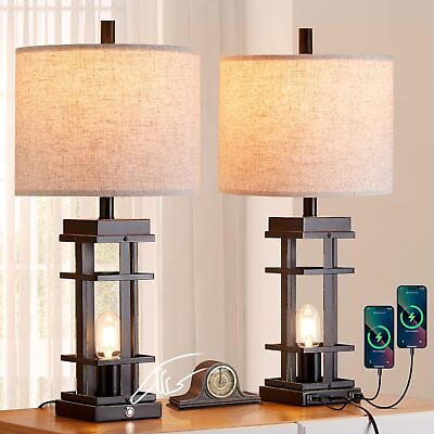 #ad Set of 2 Farmhouse Table Lamps with USB Ports 26quot;Tall Black Bronze $144.99