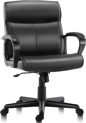 #ad Home Mid Back Office Computer Desk Armrest Adjustable Height Tilt Swivel Rolling $114.65