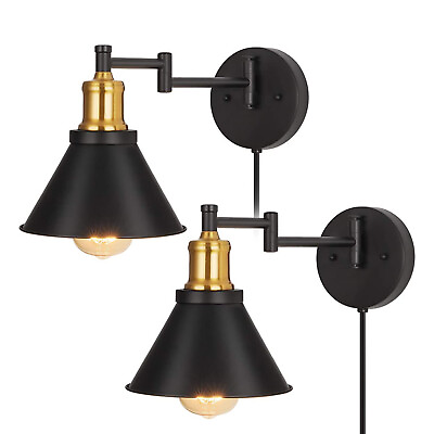 #ad Set of 2 Industrial Swing Arm Wall Lamps Plug in Cord Wall Sconce Home Bedroom $33.79