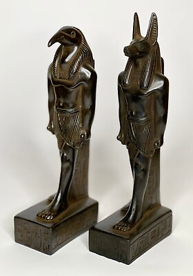 #ad ANCIENT EGYPTIAN ANTIQUES 2 STATUE ANUBIS AND THOTH EGYPT CARVED Black STONE $99.00
