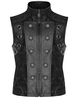 #ad Punk Rave Mens Gothic Regency Damask Tapestry Waistcoat Vest Black GBP 84.99