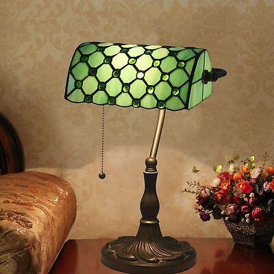 #ad Tiffany Style Bankers Table Lamp Stained Glass Piano Desk Lamp Vintage Bedroo... $185.91