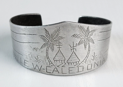 #ad Post WWII Aluminum Cuff Bracelet Etched New Caledonia 7quot; $31.50