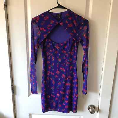 #ad AFRM Jem Dress Garden Purple Floral Size XS New with tags Cut Out Long Sleeve $55.25