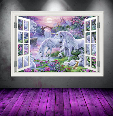 #ad Window Full Color Unicorn wall art sticker transfer mural girls bedroom WSDW2 $44.99
