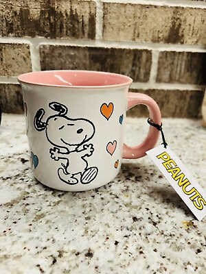 #ad Peanuts Snoopy White amp; Pink 21 oz Mug New $17.75