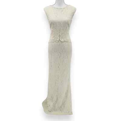 #ad Ralph Lauren Twofer Tonal Lace Maxi Gown Women#x27;s 10 Off White Bridal Wedding $79.99