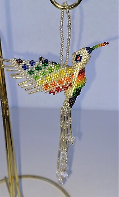 #ad Seed Beads Hummingbird Ornament Spirit of Nature Ornament Rainbow Colors Gay $16.38