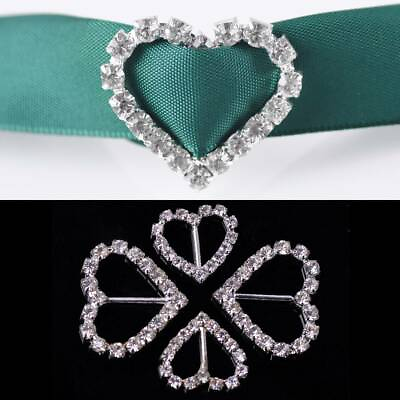 #ad 5PCS 20 30mm Metal Crystal Rhinestone Heart Shoe Buckle Slider Connector Buttons $2.78