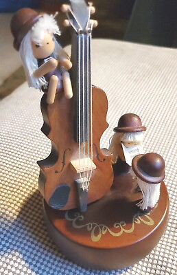 #ad Vntg San Francisco Music Box Co Wood Cello 3 Girls MUSICAL Sound of Music Turns $29.00
