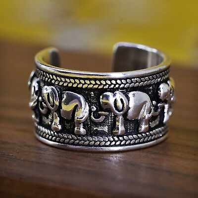 #ad Size adjustable vintage sterling silver handmade ring. 925 elephant band $68.00
