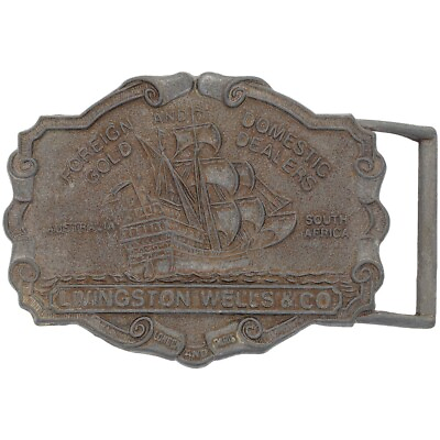 #ad Pawn Gold Dealer Antique Broker Sailing Pirate Ship 1970s Vintage Belt Buckle $20.00
