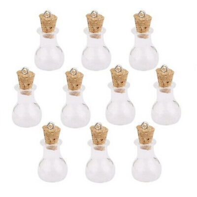 #ad 10 Glass Corked Bottles Mini Spell Jars Craft Flat Base $10.98