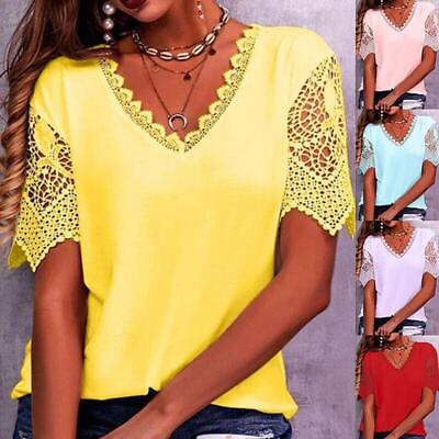 #ad Plus Size Ladies Summer Short Sleeve T Shirt Tops Womens Plain Lace Blouse Tee $23.24