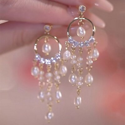 #ad Fashion Pearl Crystal Tassel Dreamcatcher Earrings Dangle Women Wedding Jewelry C $2.63