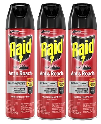#ad 3 Raid Ant amp; Roach Spray Kills On Contact Defense System Outdoor Fresh Scent $38.99