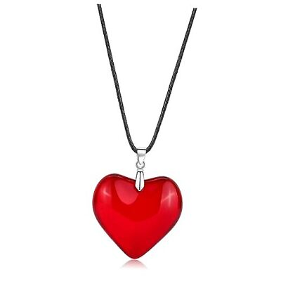 #ad Large Red Glass Heart Necklace Y2K Grunge Necklace Chunky red heart necklace $12.78