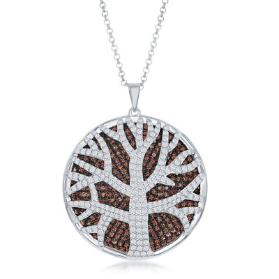 #ad Large Round Tree of Life with White amp; Brown CZ#x27;s Pendant W Chain $242.00
