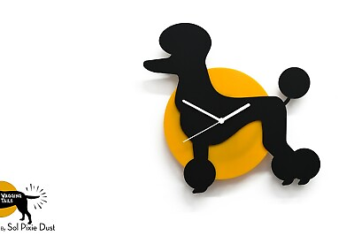 #ad Wagging Tail Poodle Dog Black amp; Yellow Silhouette Wall Clock $30.00