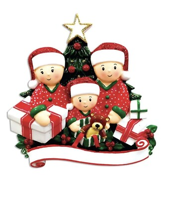 #ad Opening Present Family 3 Personalized Christmas Ornament $12.99