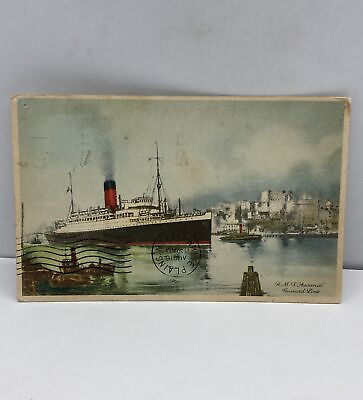 #ad Old Vintage RMS ASCANIA STEAMSHIP POSTCARD CUNARD Line Posted 1933 $7.20