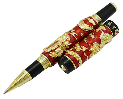 #ad Jinhao Red Cloisonne Double Dragon Rollerball Pen Big and Heavy Craft Gift Pen $41.40