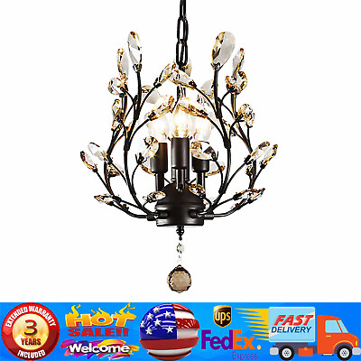 #ad Crystal Chandeliers 3 Light Small Chandelier Ceiling Pendant Lighting Black $51.30
