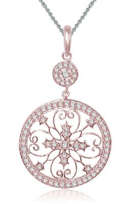 #ad I1 G 0.91 Carat Natural Diamond Circle Pendant Necklace 14K Rose Gold Pave Set $645.99