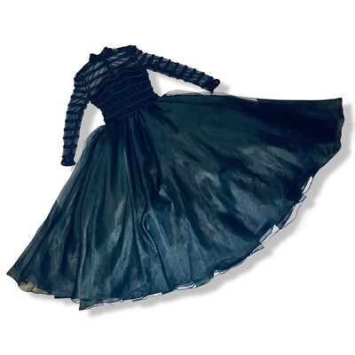#ad Vtg Black Silk Taffeta Beaded Gown High Neck Whimsigoth Crinoline amp; Corset 6 8 $119.99