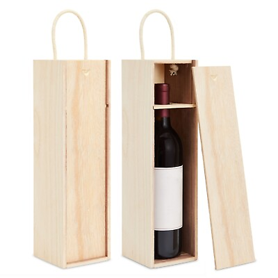 #ad 2 Pack Wooden Wine Box with Handle for Storage Gifting Craft Birthday 14x4 in $22.99