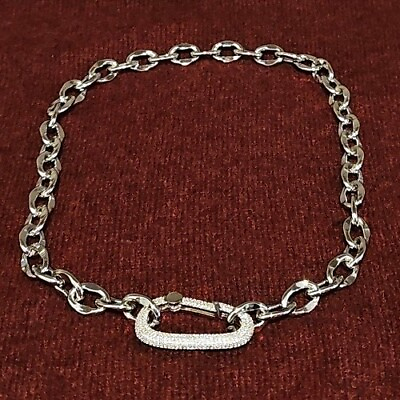 #ad Carabiner Clip Chain Link Necklace White 18quot; Rhodium Plated $26.95