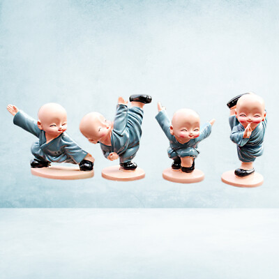#ad 4 Pcs Desk Topper Kung Fu Monk Figurine Table Decor Swing Office Ornament $16.88