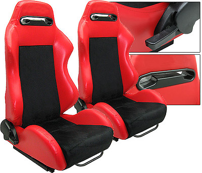 #ad NEW 1 PAIR RED PVC LEATHER amp; BLACK SUEDE ADJUSTABLE RACING SEATS CHEVROLET * $296.99