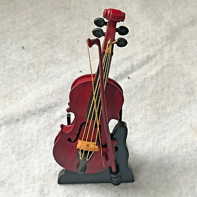 #ad Vintage Music Box Wooden Cello on Stand with the Bow Finely Made $30.00