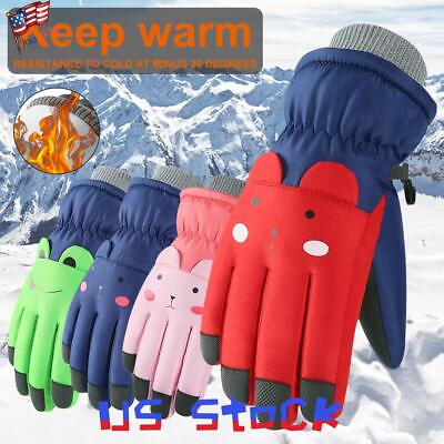 #ad Kids Boys Girls Windproof Gloves Winter Thermal Warm Waterproof Skiing Gloves US $14.99