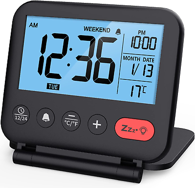 #ad Digital Travel Alarm Clock for Bedroom Office: Small LCD Desk Clock with Backlig $15.28