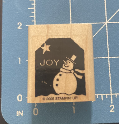 #ad 2005 Stampin#x27; UP Rubber Stamp Small Wooden Mounted Snowman Joy $2.99