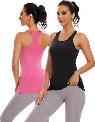 #ad 2 Pack Womens Tank Top Sleeveless Tee Casual Basic Workout Racer Back Yoga Gym $9.99