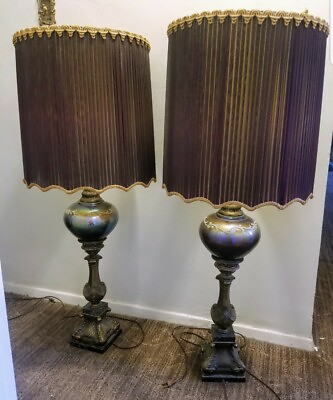 #ad Very Rare Pair Vintage Pearl Like Glass Column Lamps Tall HTF $599.99
