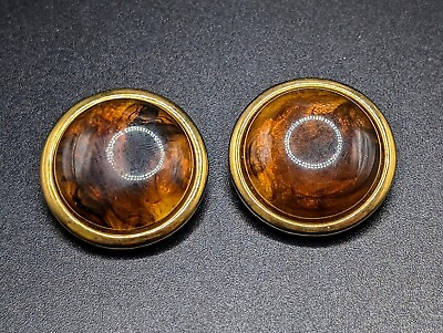 #ad Vintage LIZ CLAIBORNE Gold Tone Domed Tortoiseshell Acrylic Clip on Earrings $10.80
