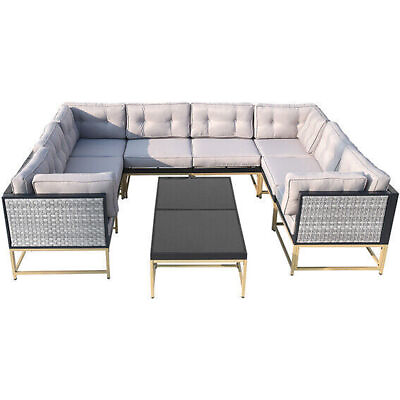 #ad 10 PCS Outdoor Sectional Sofa Set All weather Rattan Wicker Furniture Patio Desk $413.99