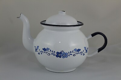 #ad Antique Teapot Of Metal Enamel or Porcelain Metallic Shabby Chic Years 50 60 $23.64