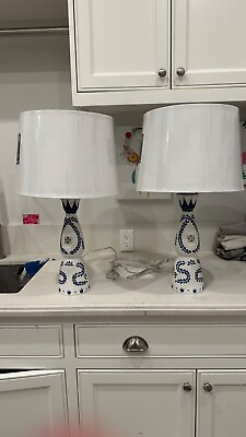 #ad #ad   table lamps one or pair beautiful white blue and brown  $150.00