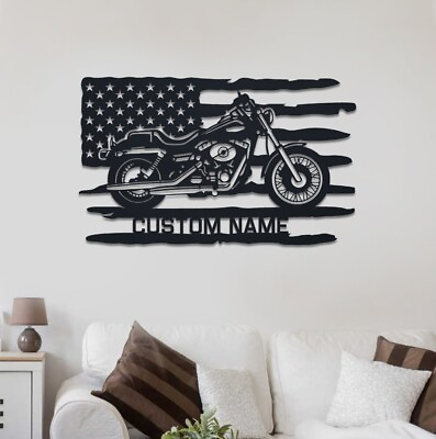 #ad Personalized US Flag Motorcycle Metal SignMotorbike Metal ArtMetal Garage Sign $89.99
