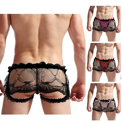 #ad US Mens Lace See Through Skirted Sissy Bulge Pouch Thong Crossdresser Underwear $8.54
