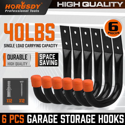 #ad 6PC Garage Hooks Organizer Wall Mount Hanging Storage Utility Hangers Heavy Duty $10.00