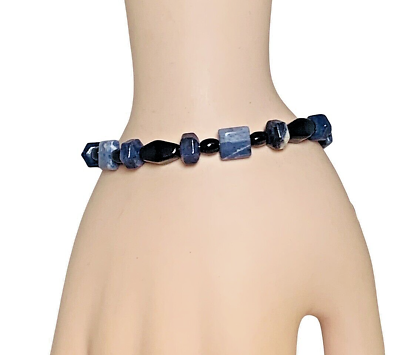 #ad Blue Lapis Lazuli 925 Sterling Silver Bracelet 6.5” Glass Bead Girlcore Trendy $37.80